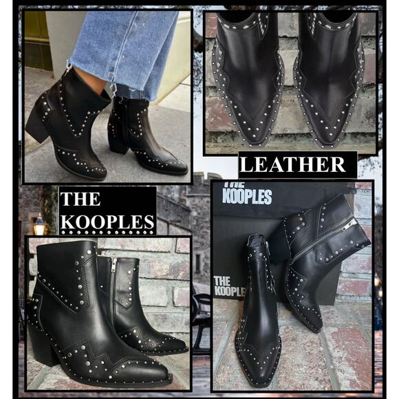The Kooples Santiago Black Leather Studded Boot with Dust Bag Size 40 US 9 new - Picture 1 of 8